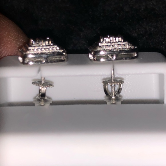 REAL DIAMOND White gold tone square earring NOT CZ - Picture 6 of 9